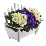 African Violet Artificial Plant in Wooden Bench Planter