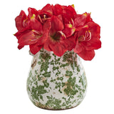 Amaryllis Artificial Arrangement in Floral Print Vase