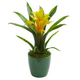 Bromeliad Artificial Plant in Green Planter (Set of 3)