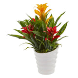 Bromeliad Artificial Plant in White Vase