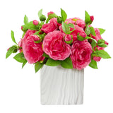 Camellia Artificial Arrangement in Marble Finished Vase