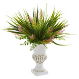 Eucalyptus and Grass Artificial Plant in White Urn (Set of 3)