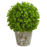 Eucalyptus Artificial Ball in Weathered oak Planter