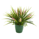 Eucalyptus, Grass and Sedum Artificial Plant in Green Planter (Set of 3)