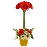Gerber Daisy Artificial Arrangement in Ceramic Vase