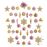70 Pink and Gold Shatterproof Christmas Tree Ornament Set with Re-Useable Container