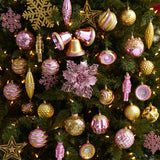 70 Pink and Gold Shatterproof Christmas Tree Ornament Set with Re-Useable Container