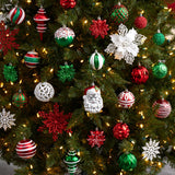 70 Red and Green Shatterproof Christmas Tree Ornament Set with Re-Useable Container