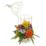 Mix Flower Artificial Arrangement in Birdcage