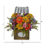 Mixed Flowers Artificial Plant in Tin Roof Planter