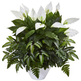Mixed Spathifyllum Artificial Plant in White Vase