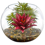 Mixed Succulent Artificial Plant in Round Glass Vase