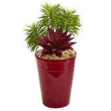 Mixed Succulents Artificial Plant in Burgundy Vase (Set of 2)