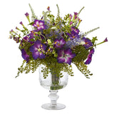 Morning Glory Artificial Arrangement in Royal Glass Urn