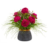 Peony and Grass Artificial Arrangement in Designer Vase