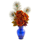 Peony in Blue Vase Artificial Arrangement