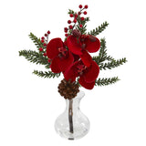 Phalaenopsis Orchid, Berry and Pine Artificial Arrangement (Set of 2)