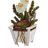 Phalaenopsis Orchid & Succulent Artificial Arrangement in Chair Planter