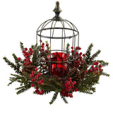 Pine Berry Birdhouse Candelabrum