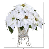 Poinsettia Artificial Arrangement in Metal Planter