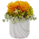 Rose and Hydrangea Artificial Arrangement in Marble Finished Vase