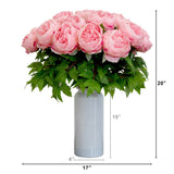 Signature Collection 20” Peony Artificial Arrangement in White Glass Vase