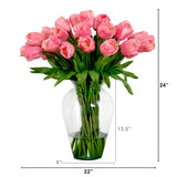 Signature Collection 24” Tulip Artificial Arrangement in Glass Vase