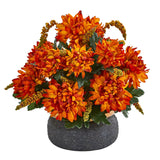 Spider Mum and Berries Artificial Arrangement in Stoneware Bowl