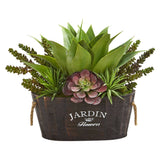 Succulent Garden in Wood Planter