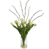 Silk Tulips Artificial Arrangement in Cylinder Vase
