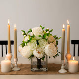 Wedding Collection 13" Peony and Camellia Artificial Arrangement in Glass Vase