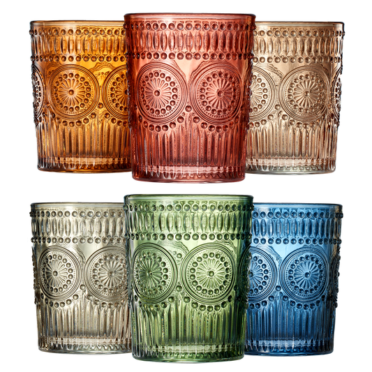 Colored Vintage Drinking Glasses Set | Set of 6