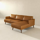 Lore L-Shaped Genuine Leather Sectional In Tan Right Facing