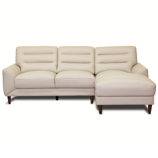 Clarion Genuine Cream Leather Sectional Sofa with Right Chaise Lounge