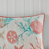 6 Piece Coastal Cotton Sateen Quilt Set, Coral