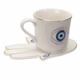 Evil Eye Porcelain Tea Cup & Saucer, 7 oz