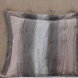 Long Faux Fur 4-Piece Comforter Set, Blush/Grey Stripe