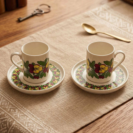 Floral Pansy Porcelain Espresso Cup & Saucer Set