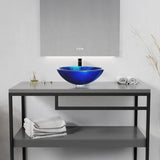 Belissima Series 17 in. L x 17 in. W Round Bathroom Vessel Sink in Stellar Blue Finish Glass with Chrome Pop-Up Drain