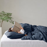 Grid Soft Washed Pinch Pleated Comforter Set, Navy
