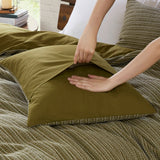 Stone-Washed Cotton Waffle Texture Duvet Cover, Green