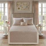 4 Piece Cotton Reversible Tailored Bedspread Set, Khaki