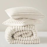 300GSM Fluffy Ribbed Plush Comforter Set,Ivory