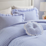 Soft Ruffled Gingham Comforter Set, Blue