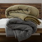 3 Piece Vintage Waffle Washed Comforter Set, Green