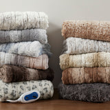 Oversized Faux Fur Heated Throw 50x70, Grey Leopard