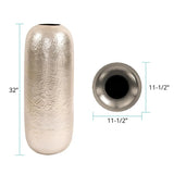Oversized Metal Cylinder Vase with Hammered Silver Finish- Large