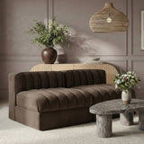 Rummi - Velvet Performance Fabric Upholstered 2 Piece Modular Armless Loveseat