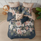 Watercolor Floral Comforter/Duvet Cover Set, Navy Blue/Blush