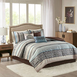 Classical Damask 7-Piece Comforter Set, Brown/Blue